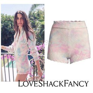 LoveShackFancy Karrisa Tie Dye Knit Scallop Shorts, Size L, Pink, White & Blue